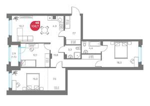 4-к квартира, вторичка, 109м2, 5/9 этаж