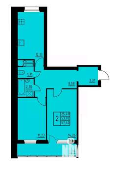 2-к квартира, вторичка, 57м2, 1/8 этаж