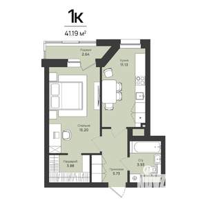 1-к квартира, строящийся дом, 41м2, 10/16 этаж