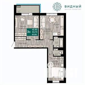 3-к квартира, вторичка, 68м2, 5/8 этаж
