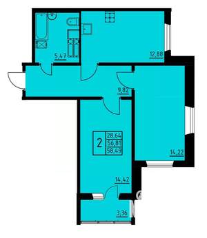 2-к квартира, вторичка, 58м2, 2/8 этаж
