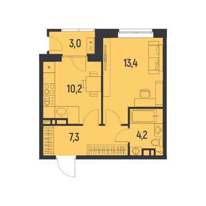 1-к квартира, вторичка, 37м2, 2/12 этаж