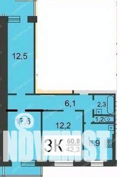 3-к квартира, вторичка, 61м2, 9/9 этаж
