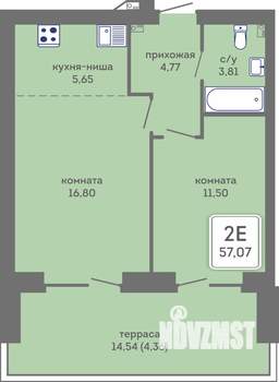 2-к квартира, вторичка, 57м2, 1/7 этаж