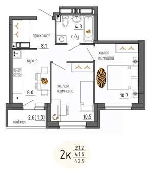2-к квартира, строящийся дом, 43м2, 5/25 этаж