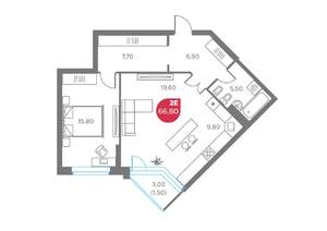 2-к квартира, вторичка, 67м2, 9/9 этаж