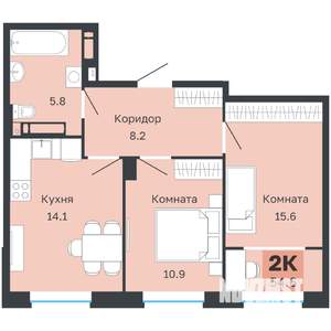2-к квартира, вторичка, 55м2, 16/18 этаж