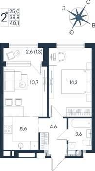 2-к квартира, строящийся дом, 40м2, 4/15 этаж