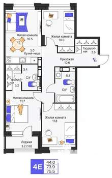 4-к квартира, строящийся дом, 76м2, 5/9 этаж