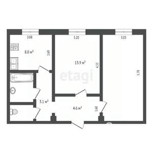 2-к квартира, вторичка, 54м2, 5/5 этаж