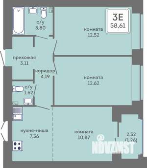3-к квартира, вторичка, 59м2, 3/7 этаж