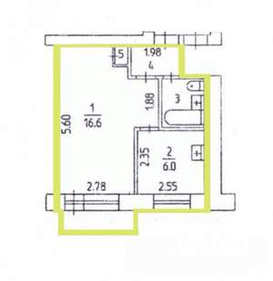 1-к квартира, вторичка, 29м2, 5/5 этаж