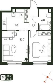 Студия квартира, строящийся дом, 41м2, 2/20 этаж
