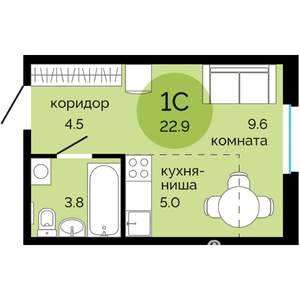 Студия квартира, вторичка, 23м2, 12/12 этаж