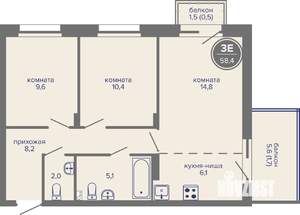 3-к квартира, вторичка, 58м2, 1/26 этаж