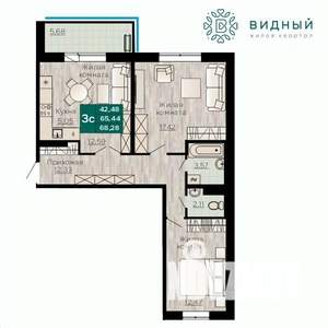 3-к квартира, вторичка, 68м2, 6/8 этаж