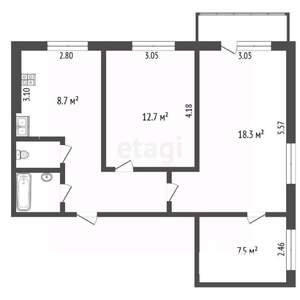 3-к квартира, вторичка, 57м2, 4/9 этаж