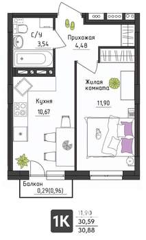 1-к квартира, вторичка, 31м2, 3/4 этаж