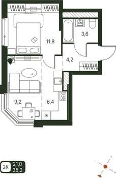 Студия квартира, строящийся дом, 35м2, 8/20 этаж