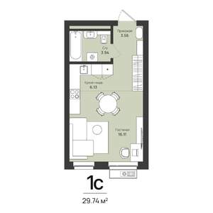 1-к квартира, строящийся дом, 30м2, 8/16 этаж