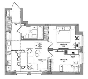 3-к квартира, вторичка, 55м2, 9/9 этаж