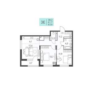 3-к квартира, вторичка, 64м2, 2/22 этаж