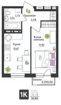 1-к квартира, вторичка, 31м2, 4/4 этаж