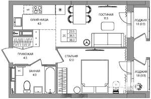 2-к квартира, вторичка, 38м2, 8/9 этаж