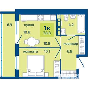 1-к квартира, строящийся дом, 39м2, 8/10 этаж