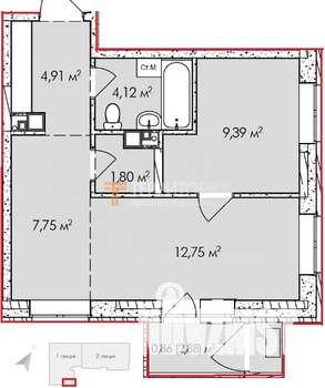 2-к квартира, вторичка, 45м2, 7/8 этаж