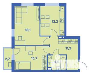 2-к квартира, вторичка, 60м2, 1/9 этаж