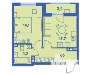 2-к квартира, строящийся дом, 41м2, 3/9 этаж