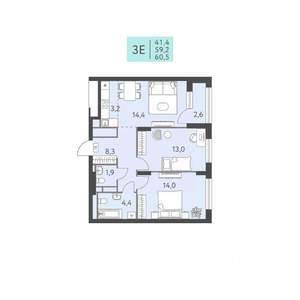 3-к квартира, вторичка, 61м2, 18/22 этаж