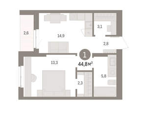 1-к квартира, вторичка, 45м2, 6/11 этаж