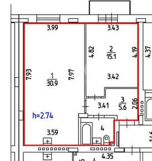 2-к квартира, вторичка, 56м2, 4/4 этаж