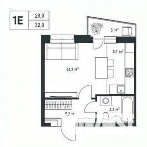 Студия квартира, вторичка, 29м2, 3/7 этаж