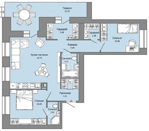 2-к квартира, вторичка, 78м2, 1/9 этаж