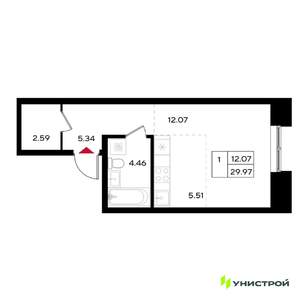 1-к квартира, вторичка, 30м2, 8/25 этаж