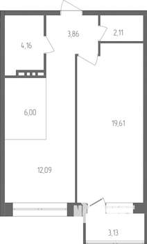 2-к квартира, строящийся дом, 49м2, 4/4 этаж