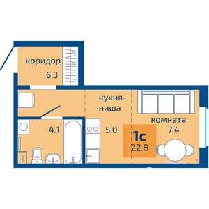 1-к квартира, вторичка, 23м2, 1/9 этаж
