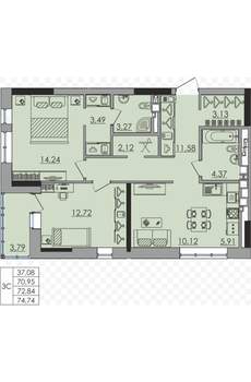 3-к квартира, вторичка, 70м2, 2/18 этаж