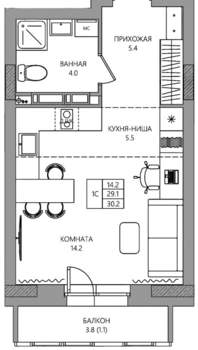 Студия квартира, вторичка, 30м2, 6/10 этаж