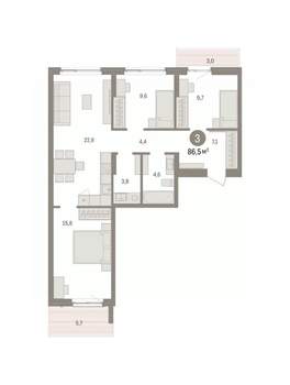3-к квартира, вторичка, 87м2, 8/11 этаж