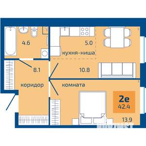 2-к квартира, строящийся дом, 42м2, 1/10 этаж