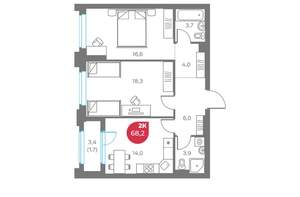 2-к квартира, вторичка, 68м2, 7/6 этаж