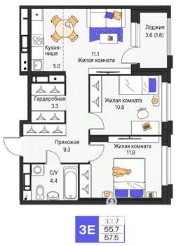 3-к квартира, вторичка, 58м2, 9/25 этаж