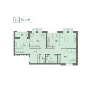 4-к квартира, вторичка, 73м2, 6/25 этаж