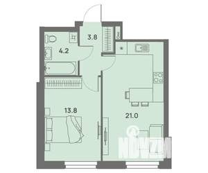 2-к квартира, вторичка, 43м2, 1/25 этаж