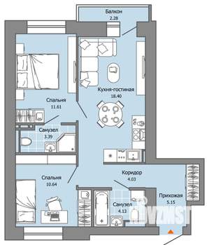 2-к квартира, вторичка, 58м2, 2/8 этаж