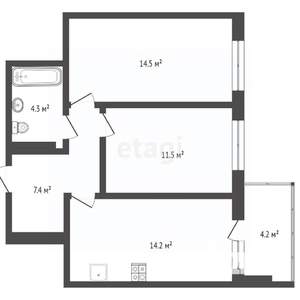 2-к квартира, вторичка, 56м2, 14/25 этаж